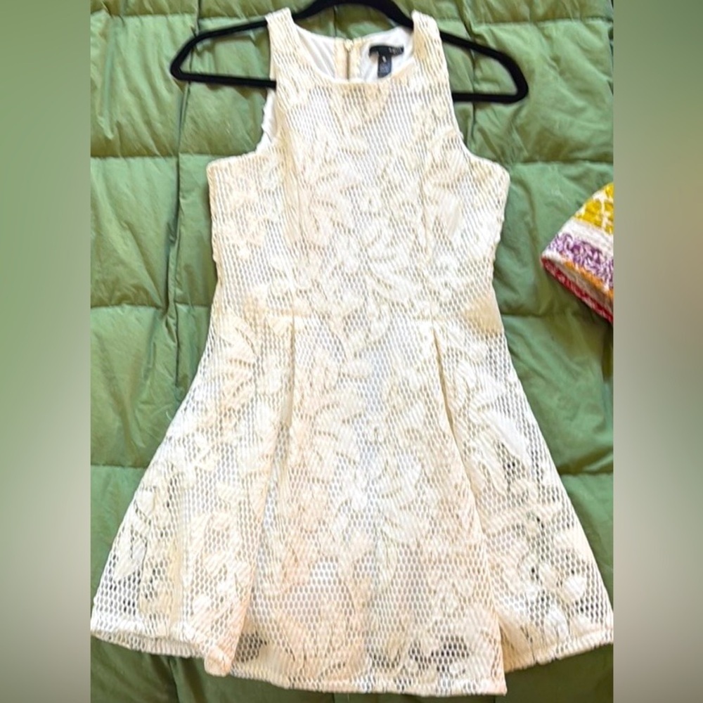 Ivory Floral Sleeveless Dress by Aqua- Sleeveless, Short